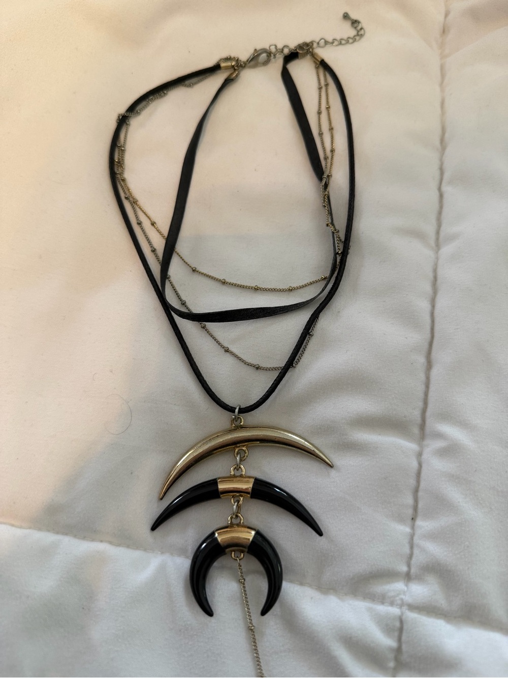 Black and Gold Triple Crescent Pendant Necklace - Women Jewelry